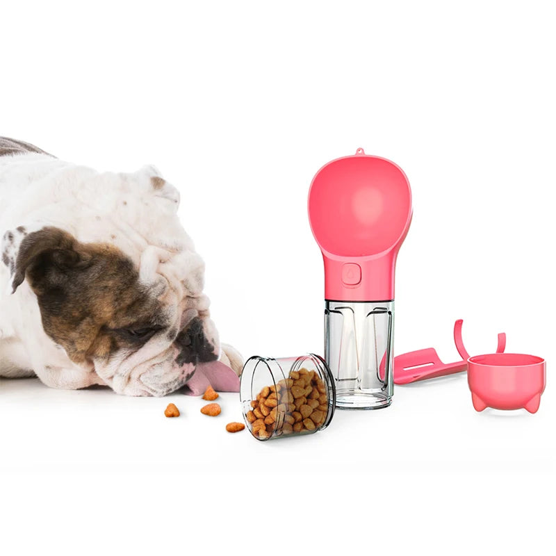 KOMMILIFE Portable Cat Dog Water Bottle Food Feeder Drinker Poop Dispenser 3 in 1 Leak-Proof Multifunctional Dog Waterer Bottle